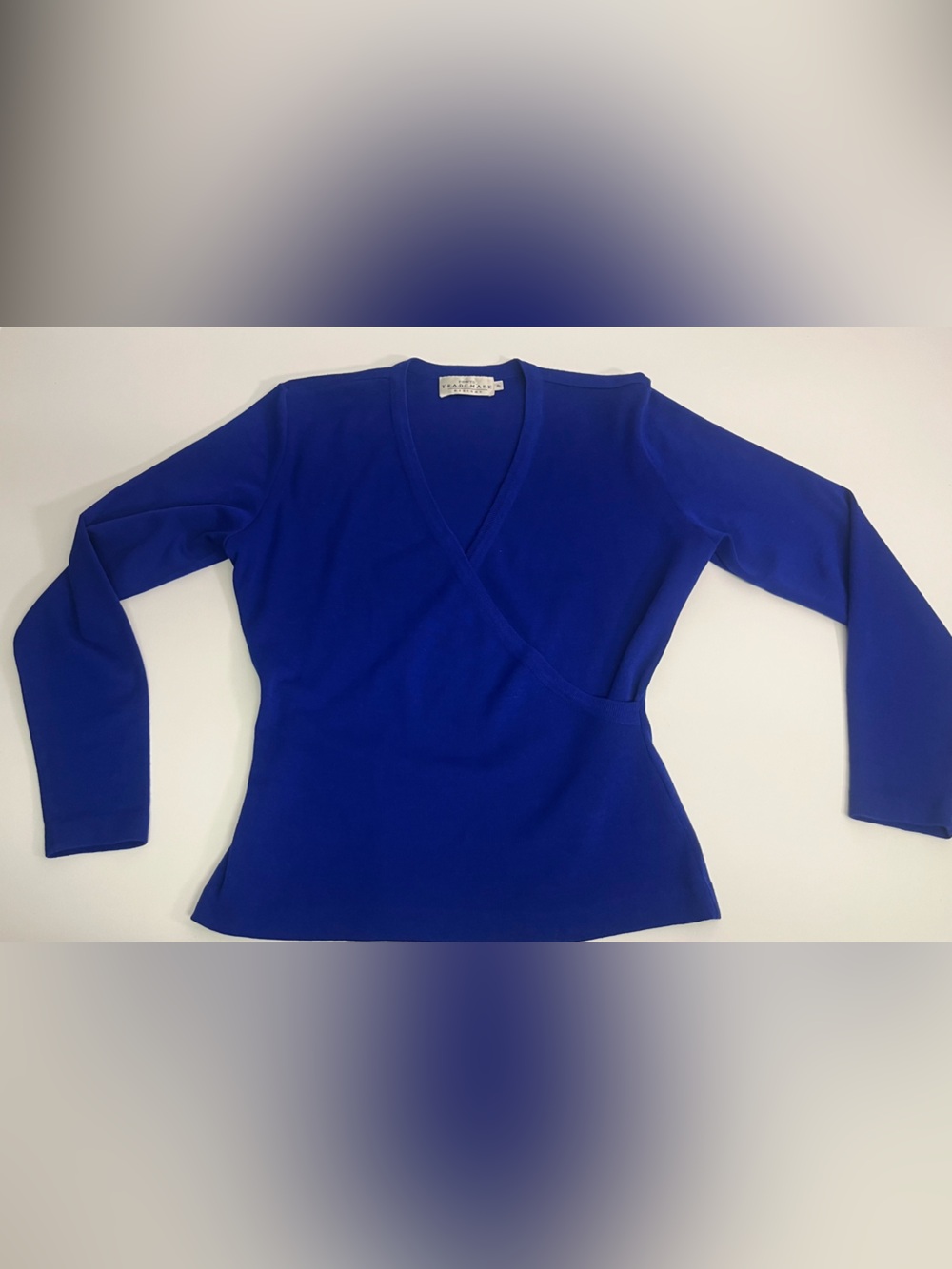 V-Neck Wrap-Style Top in Royal Blue - Women 100% New Wool
